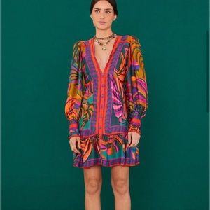 NWT FARM Rio Foliage Lenzing Ecovera Viscose Mini Dress small